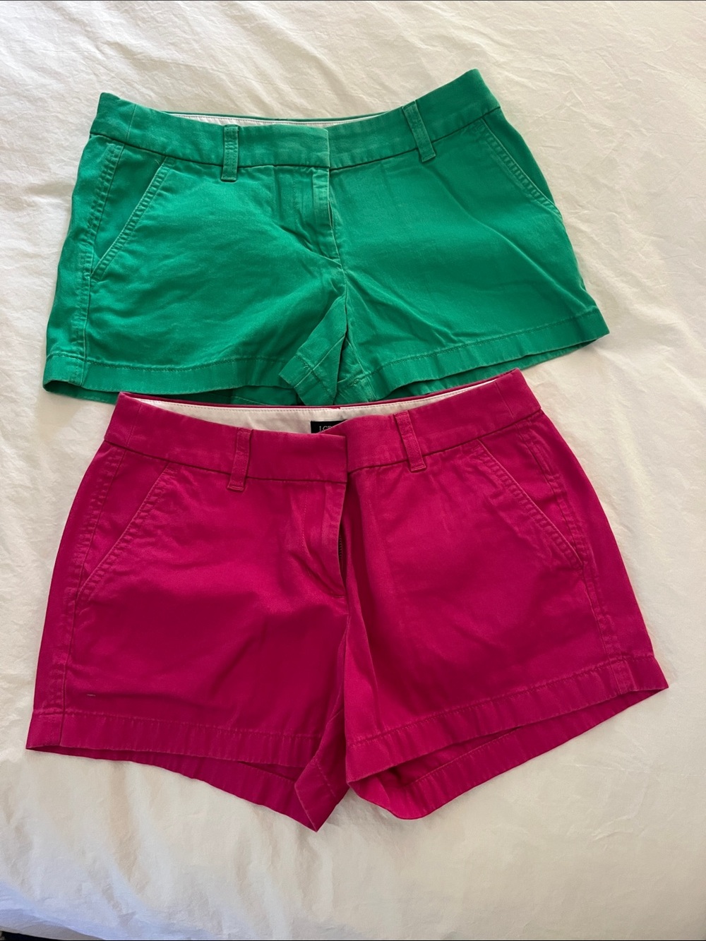 J. Crew Green and Fuchsia Cotton Bermuda Shorts Duo